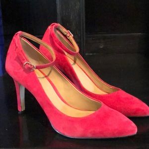 Ann Taylor red suede pumps with ankle strap